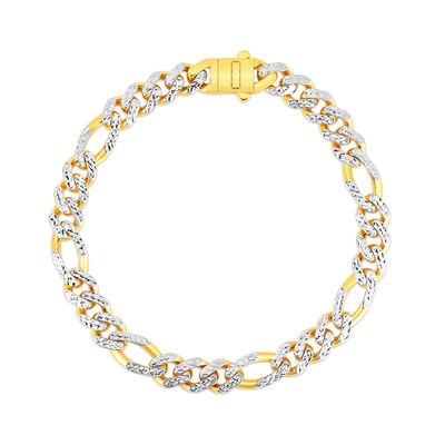 Diamond Cut Figaro Bracelet in 14K Yellow Gold, 8MM, 8.25”