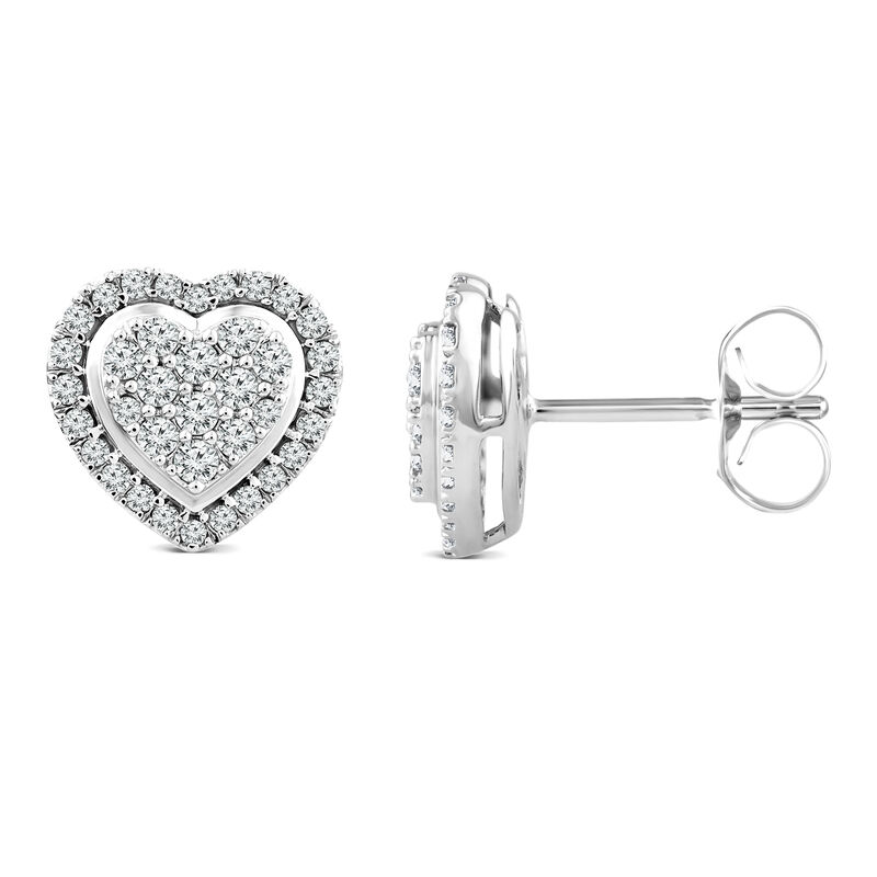 Diamond Heart Stud Earrings in 10K White Gold