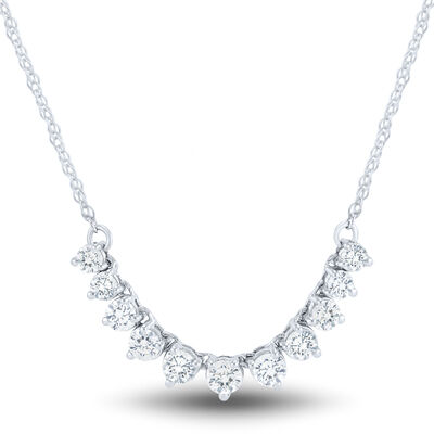 Lab Grown Diamond Graduated Smile Necklace in 14K White Gold (1/2 ct. tw.)