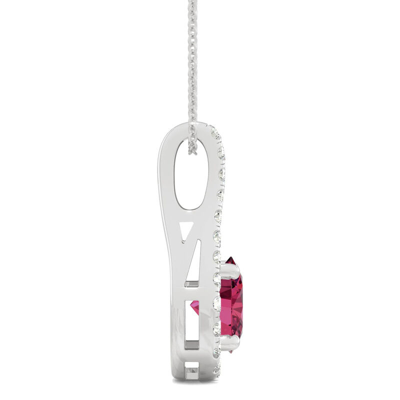 Moissanite &amp; Lab Created Ruby Drop Pendant in 14K White Gold