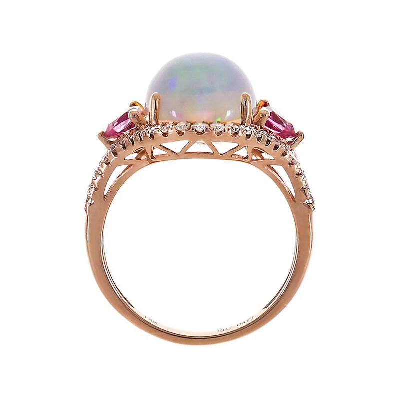 Ethiopian Opal, Pink Tourmaline &amp; 3/8 ct. tw. Diamond Ring in 14K Rose Gold