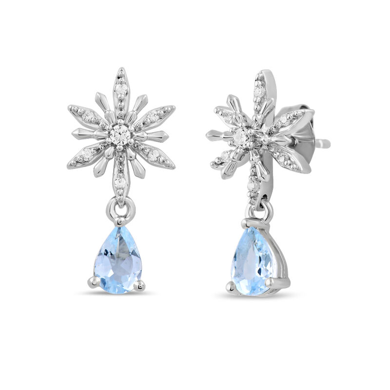 Elsa Earrings with Diamonds &amp; Aquamarine in Sterling Silver &#40;1/10 ct. tw.&#41;