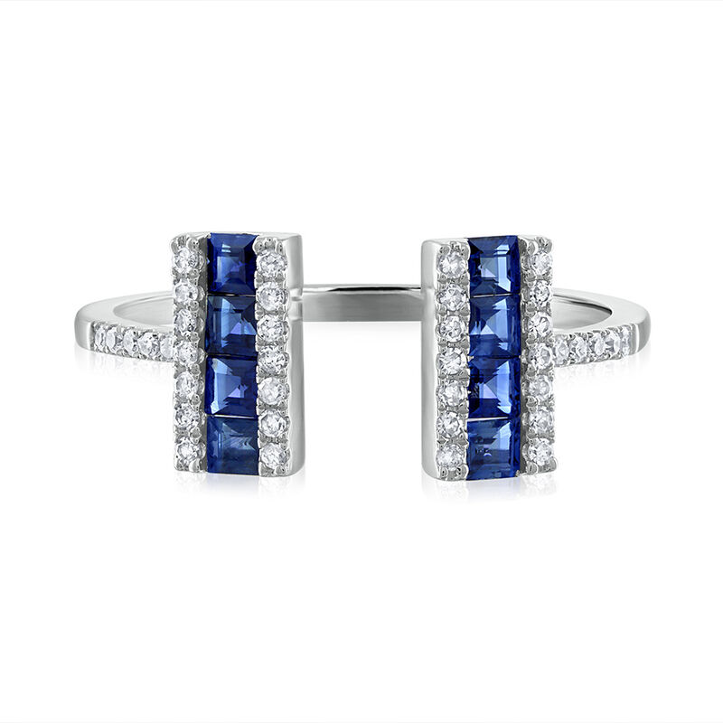 Blue Sapphire &amp; Diamond Open Bar Ring in 14K Gold &#40;1/7 ct. tw.&#41;