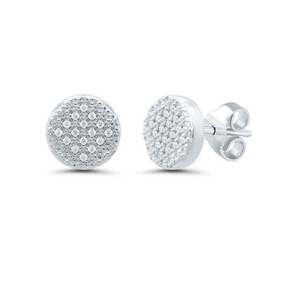 Diamond Cluster Stud Earrings with Milgrain Detail in Sterling Silver (1/10 ct. tw.)