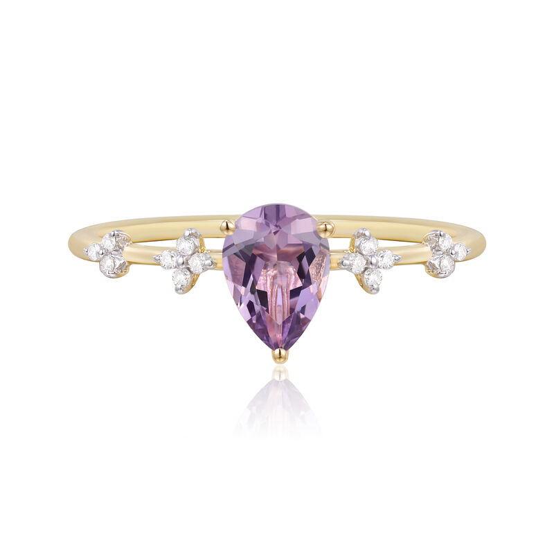 Rose De France Amethyst Ring with Diamond Accents in 10K Yellow Gold