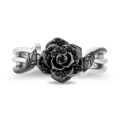 Maleficent Black Diamond Rose Ring in Sterling Silver (1/5 ct. tw.)