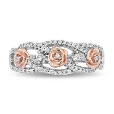 Belle Diamond Ring with Rose Details in Sterling Silver & 10K Rose Gold (1/4 ct. tw.)