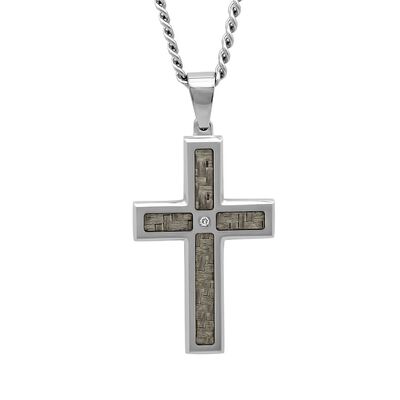 Men's Diamond Cross Pendant in Stainless Steel & Carbon Fiber