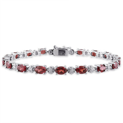 Garnet and Diamond Accent Bracelet in Sterling Silver 