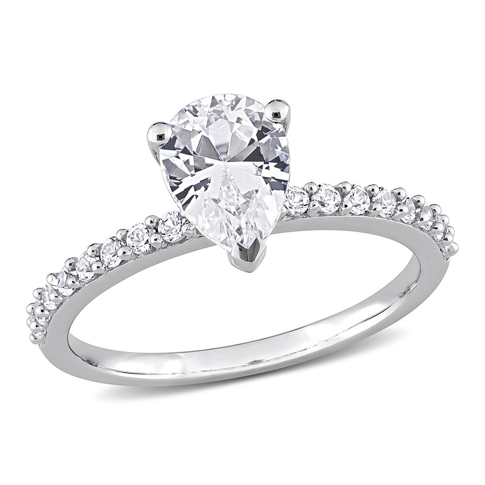 Art Deco Style Ring/Diamond Cluster Engagement Ring for Women in 18ct white  gold with a pear shaped diamond surrounded by small round brilliant cut  diamonds all in a claw setting