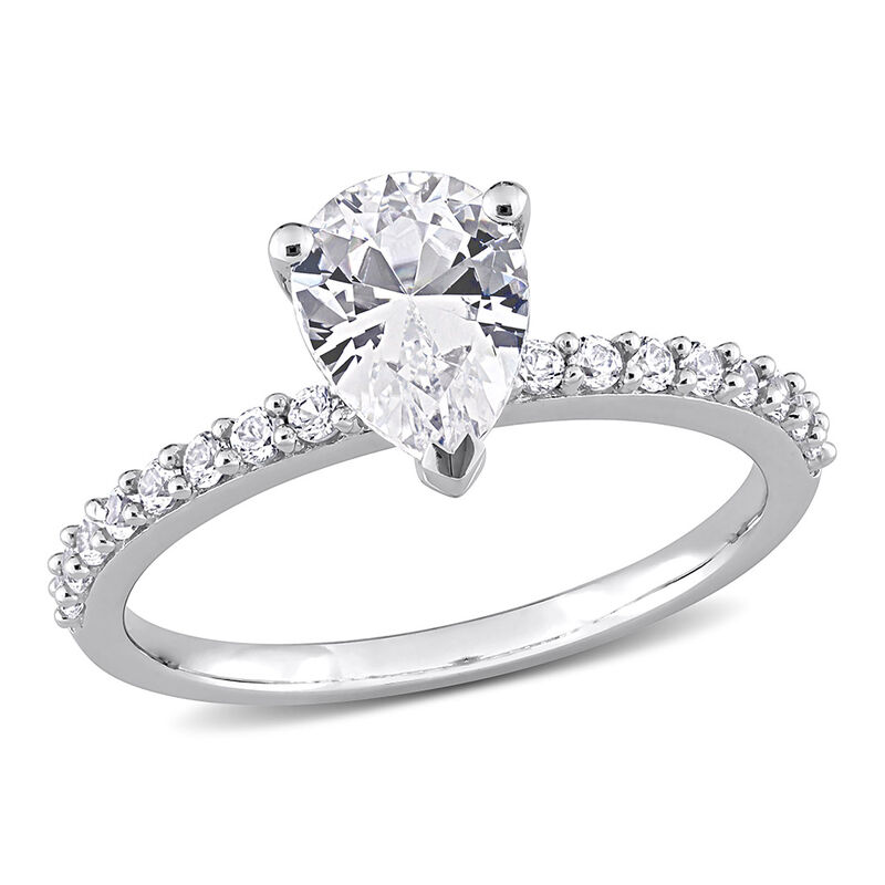 Pear-Shaped Lab Created White Sapphire Ring in 10K White Gold