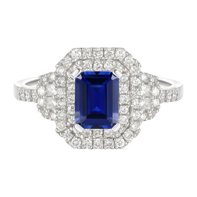Blue Sapphire & 1/2 ct. tw. Diamond Ring in 14K White Gold