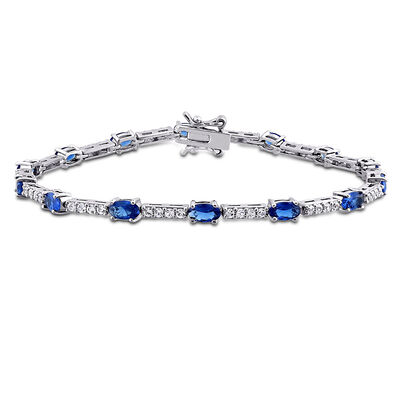 Sapphire Bracelet with Blue & White Lab Created Sapphires in Sterling Silver