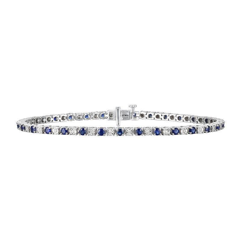 Blue Sapphire &amp; Diamond Tennis Bracelet in 10K White Gold &#40;1/7 ct. tw.&#41;