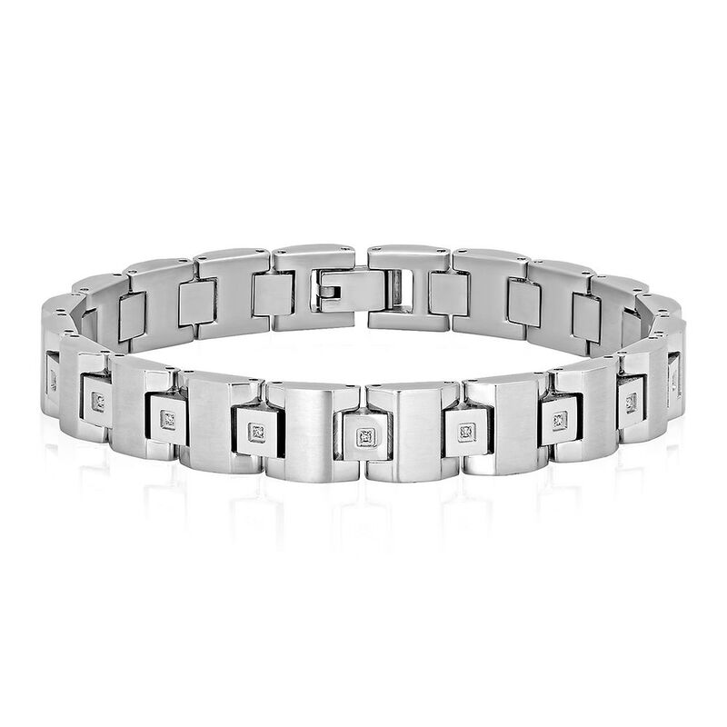 Men&#39;s 1/10 ct. tw. Diamond Link Bracelet in Stainless Steel