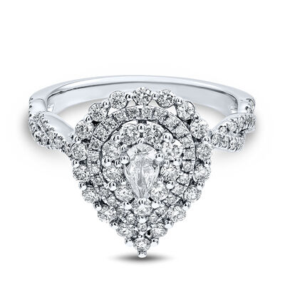 Pear-Shaped Diamond Twist Engagement Ring in 14K White Gold (1 ct. tw.)