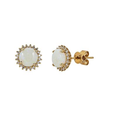Ethiopian Opal & 1/5 ct. tw. Diamond Stud Earrings in 10K Yellow Gold