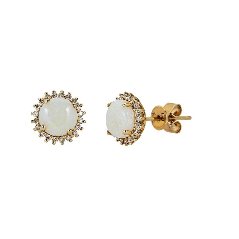 Ethiopian Opal &amp; 1/5 ct. tw. Diamond Stud Earrings in 10K Yellow Gold