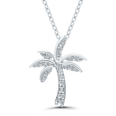 Palm Tree Diamond Accent Pendant in Sterling Silver