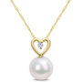 Single Pearl Necklace with Heart &amp; Diamond Accent in 10K Yellow Gold