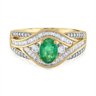 Oval Emerald & Diamond Ring in 14K Yellow Gold (1/2 ct. tw.)