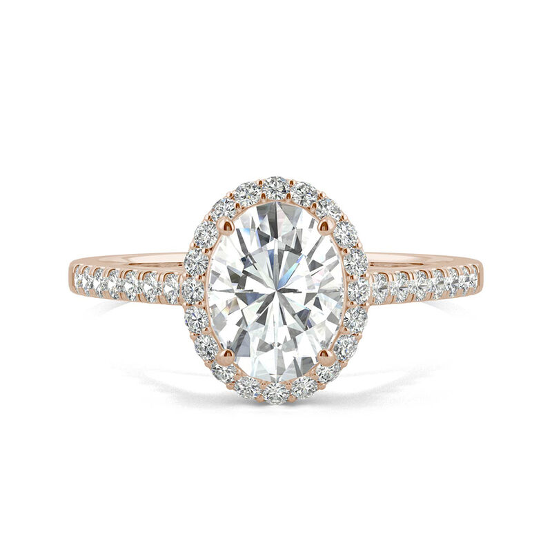 Forever One™ Oval Moissanite Ring with Halo, 14K Rose Gold (1 3/5 ct. tw.)