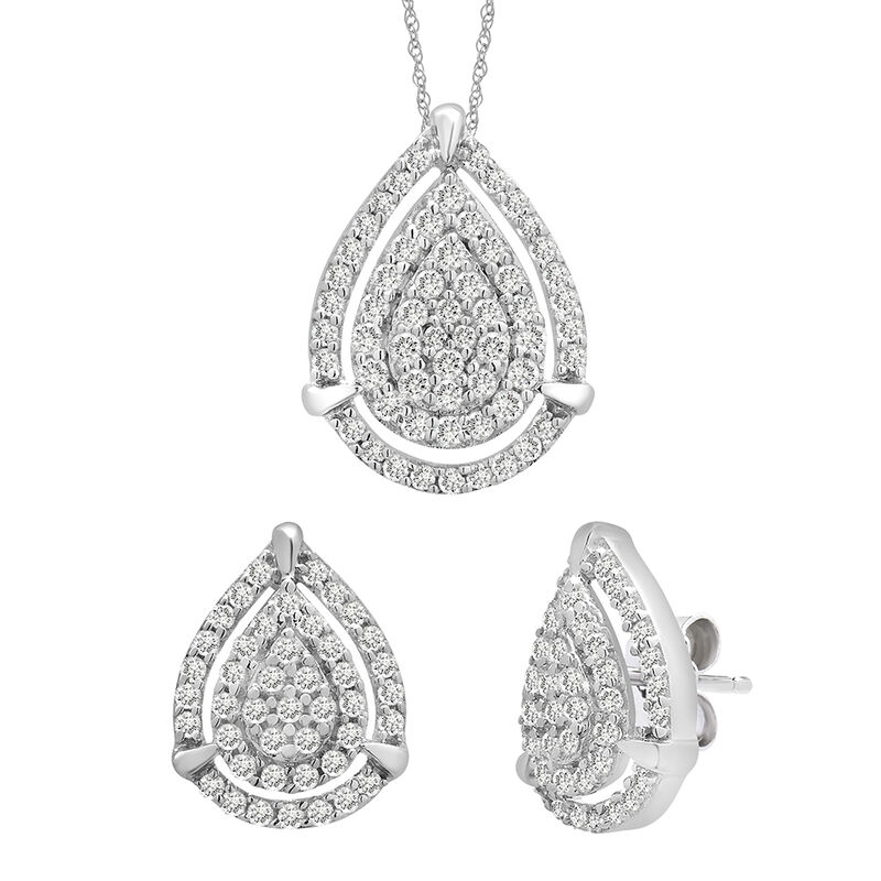Diamond Pendant &amp; Earrings Set with Pear-Shaped Clusters in 10K White Gold &#40;1/2 ct. tw.&#41;
