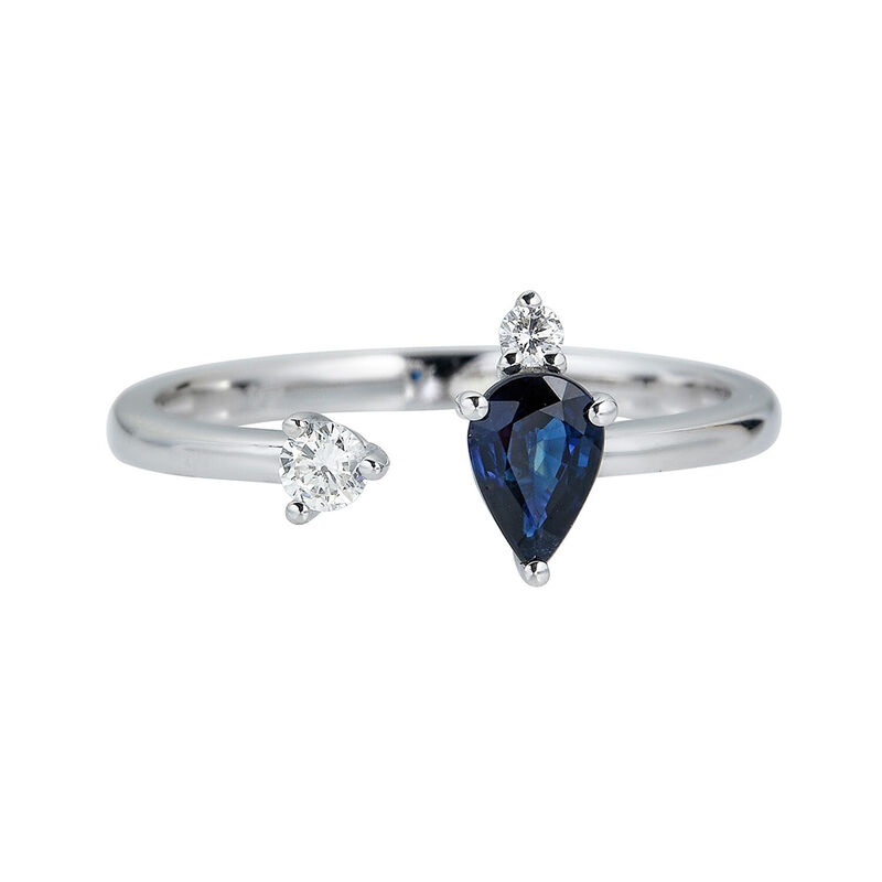 Blue Sapphire &amp; 1/10 ct. tw. Diamond Ring in 10K White Gold