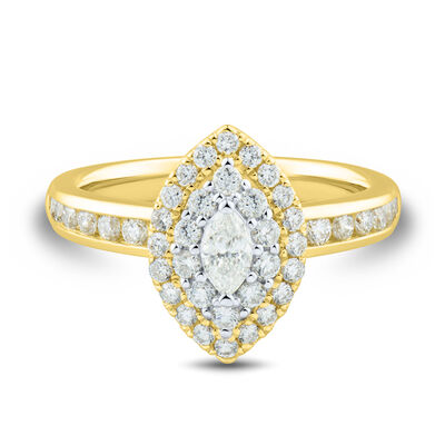 Marquise Diamond Halo Engagement Ring in 14K Yellow & White Gold (1 ct. tw.)