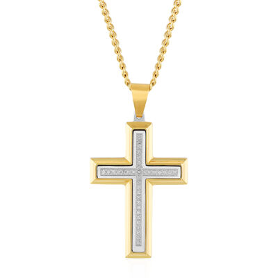 Men's Cross Pendant with Diamond Accents in Yellow Ion-Plated Stainless Steel