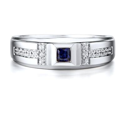 Men's Sapphire & 1/7 ct. tw. Diamond Ring in 10K White Gold