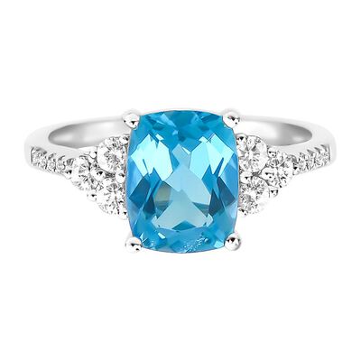 Blue Topaz, Lab Created White Sapphire & Diamond Ring in 10K White Gold