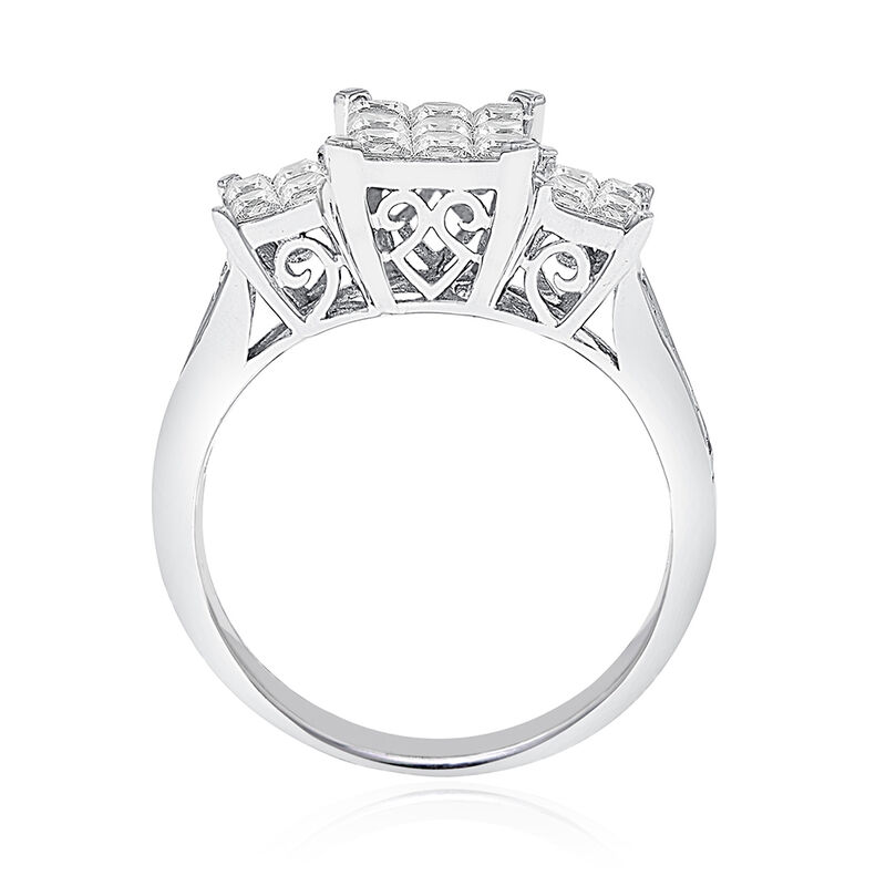 Three-Stone Cluster Diamond Engagement Ring with Princess-Cut in 10K White Gold &#40;1 ct. tw.&#41;