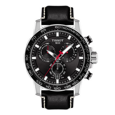 Black Supersport Chrono Men’s Watch with Black Leather Bracelet in Stainless Steel