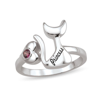 personalized cat ring with engraving & custom gemstone