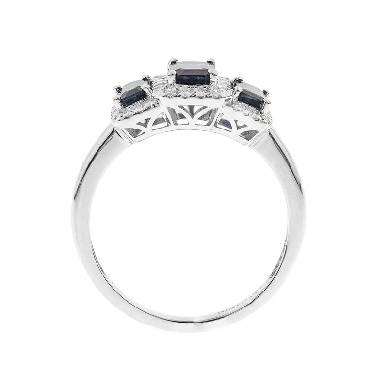 Blue Sapphire &amp; Diamond Ring with Three-Stone Setting in 10K White Gold &#40;1/5 ct. tw.&#41;
