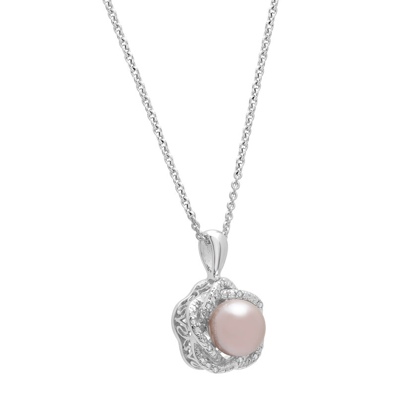 Pink Freshwater Cultured Pearl &amp; Diamond Accent Pendant in Sterling Silver