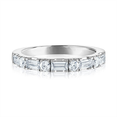Lab Grown Round & Baguette Diamond Band in 14K White Gold (1/2 ct. tw.)