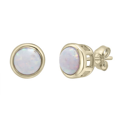 Lab Created Opal Stud Earrings with Round Shape in 10K Yellow Gold