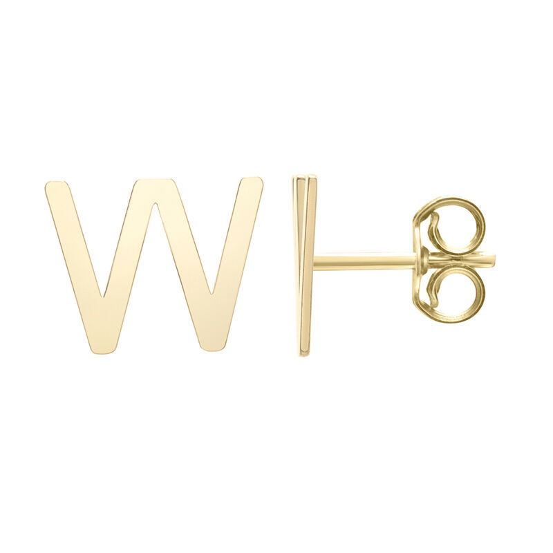 Initial Stud Earrings Letter &ldquo;W&rdquo; in 14K Yellow Gold