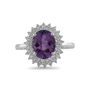 Oval-shaped Amethyst &amp; White Topaz Halo Ring in Sterling Silver