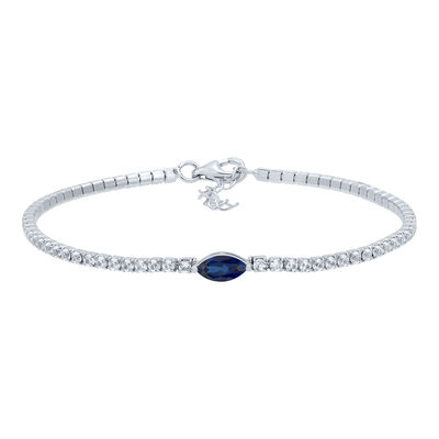 Marquise-Shaped Lab Created Blue & White Sapphire Bracelet in Sterling Silver