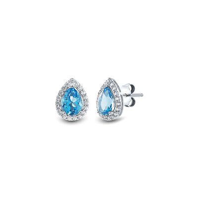 Blue Topaz & Lab Created White Sapphire Earrings in Sterling Silver
