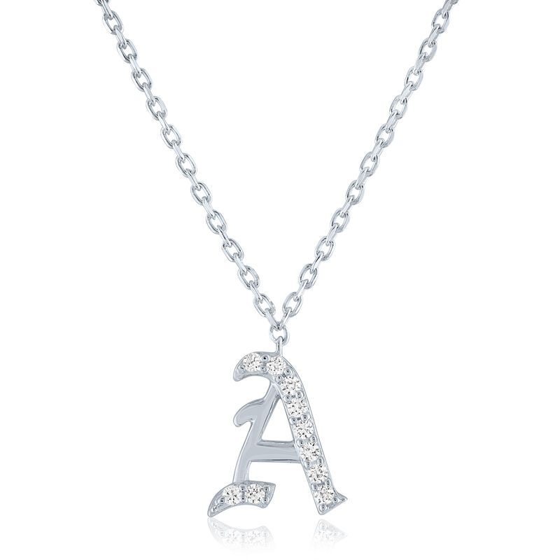 Diamond Accent Gothic Script Initial Pendant in Sterling Silver