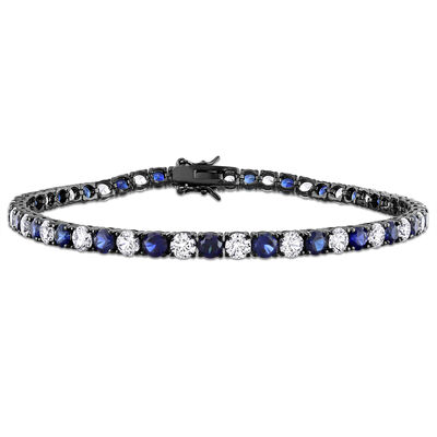 Lab-Created Blue Sapphire & Lab-Created White Sapphire Bracelet in Sterling Silver & Black Rhodium