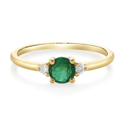 Emerald & Diamond Ring in 10K Yellow Gold