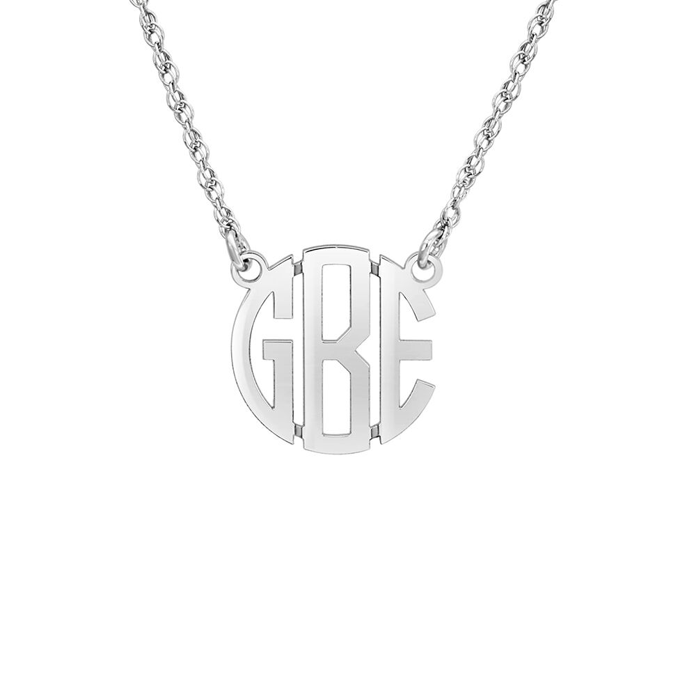 Small Solid Gold 3 Initials Monogram Necklace .75 inch wide Personaliz -  Soul Jewelry