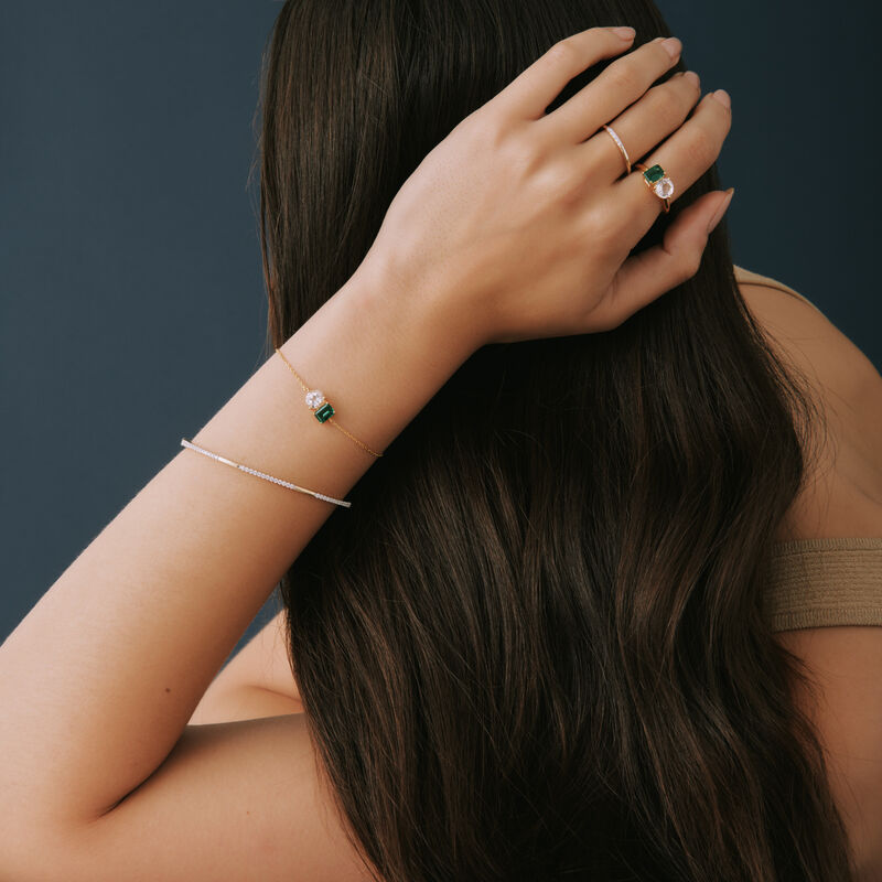Lab-Created Emerald and Lab-Created White Sapphire Toi et Moi Two-Stone Bracelet in Vermeil