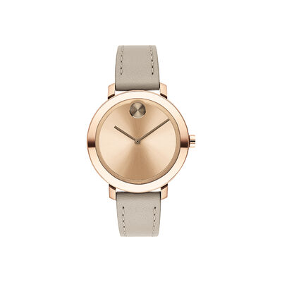 Evolution Women's Watch in Leather and Rose Gold-Tone Ion-Plated Stainless Steel, 34mm
