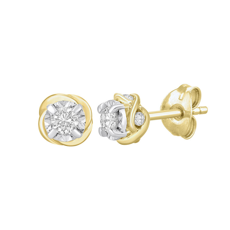 Diamond Cluster Stud Earrings with Illusion Settings in 10K Gold